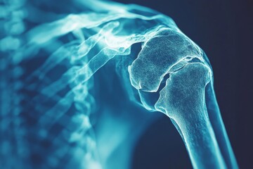 Poster - Detailed x-ray of a human shoulder joint highlighting anatomical structures and bone alignment