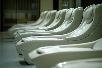 Poster - Relaxation chairs arranged in a line at a spa with a serene atmosphere