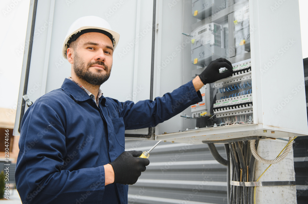 Engineer Approving Electrical engineer approving power distribution box installation on ...