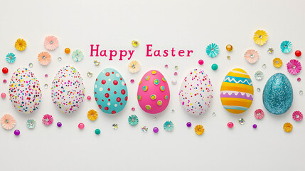 Poster - Colorful Easter eggs and decorations adorn a vibrant background for festive celebration