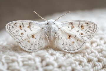 Poster - Delicate white moth resting on a textured surface with subtle brown markings