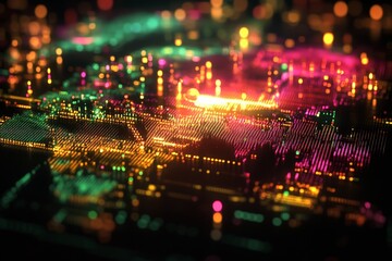 Aufkleber - Colorful abstract visualization of digital data network in neon style showcasing connectivity and technology