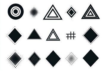 Aufkleber - Geometric shapes in black and white design showcasing different patterns and styles for creative projects