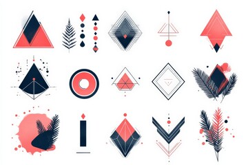 Aufkleber - Geometric designs featuring triangles, circles, and abstract shapes in striking red and black color palette