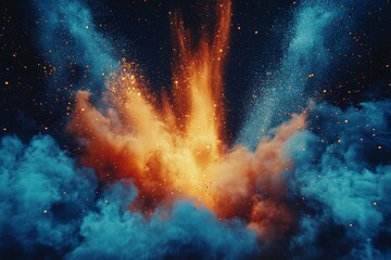 Poster - Colorful explosion against a dark background showcasing vivid bursts of orange and blue hues