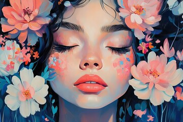 Poster - Beauty of spring blossoms captured in vibrant artwork with floral elements and soft features