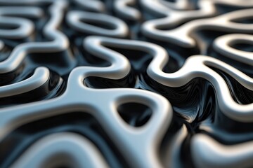 Poster - Shimmering abstract design with flowing curves and metallic textures in dark tones