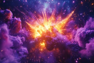 Aufkleber - Cosmic explosion in colorful clouds reveals an awe-inspiring display of celestial energy and light in the vast universe