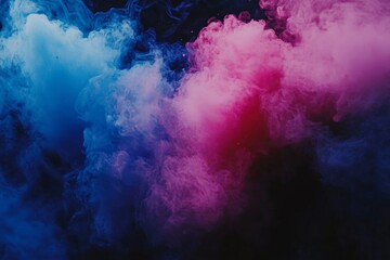 Poster - Colorful smoke swirling in shades of blue, pink, and purple against a dark background creates a mesmerizing effect ideal for artistic projects