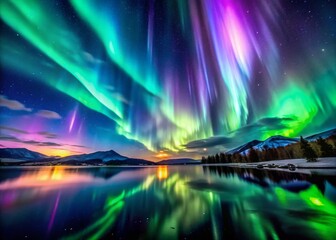 Wall Mural - Vibrant Aurora Borealis Dancing Across Night Sky - Stunning Northern Lights Display