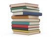 © PP Creative - A neatly stacked pile of hardcover books in various colors with visible spines and pages isolated on a white background