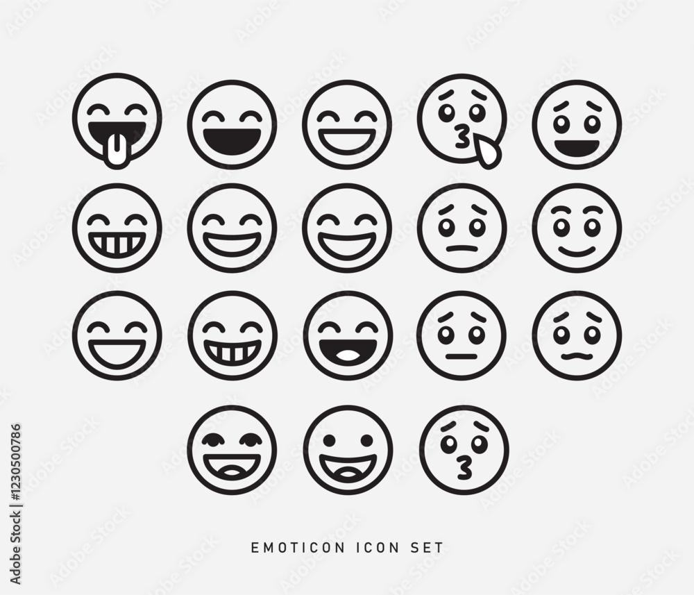 vector emoticon icon collection. black and white set of smiley faces ...