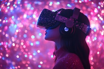 Aufkleber - Virtual reality experience unfolds in vibrant colorful lights set in an immersive atmosphere