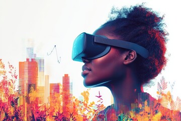 Aufkleber - Exploring virtual worlds with immersive technology in an urban setting during daytime