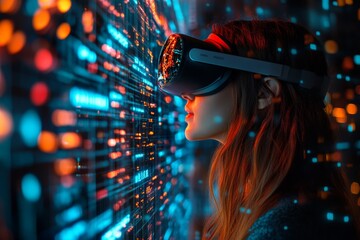 Aufkleber - Engaging in virtual reality exploration with immersive digital interface in a modern setting