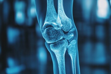 Poster - Detailed view of human knee joint highlighting structure and anatomy in a medical context
