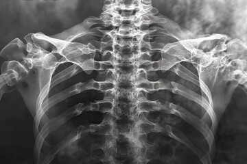 Aufkleber - Detailed view of human spine and ribcage in an anatomical x-ray taken in a medical setting