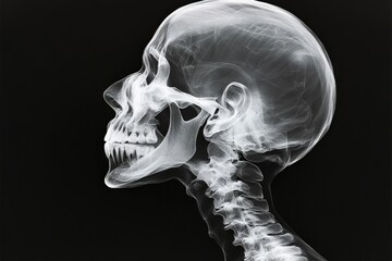 Aufkleber - X-ray image showing a side view of a human skull and cervical spine at a medical facility
