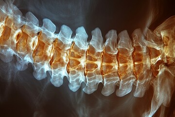 Poster - Examination of a human spine structure highlighting vertebrae alignment and health