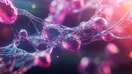 Abstract pink spheres in a net over blurry background