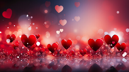Leinwandbilder - Red hearts and sparkles create a romantic atmosphere for celebrations and special occasions