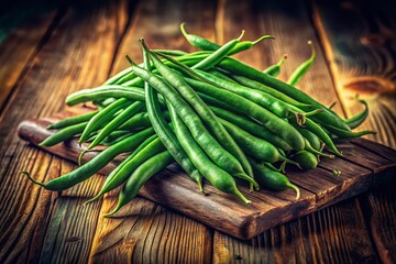 Canvas Print - Vintage Green Beans on Rustic Wooden Background - Stock Photo