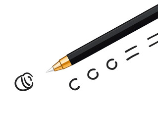 Fototapete - A simple line drawing of an ink pen writing on paper, with three dots representing the number. The white background is isolated and minimalistic, creating clean lines for easy manipulation in grap