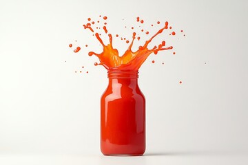 Poster - Vibrant orange liquid splashes from jar creating dynamic and energetic visual appeal