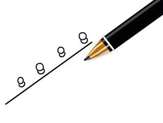 Fototapete - A simple line drawing of an ink pen writing on paper, with three dots representing the number. The white background is isolated and minimalistic, creating clean lines for easy manipulation in grap