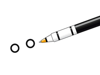Fototapete - A simple line drawing of an ink pen writing on paper, with three dots representing the number. The white background is isolated and minimalistic, creating clean lines for easy manipulation in grap
