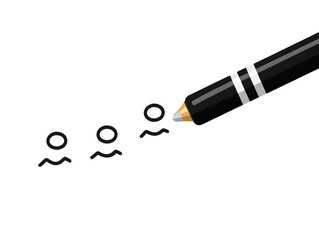 Fototapete - A simple line drawing of an ink pen writing on paper, with three dots representing the number. The white background is isolated and minimalistic, creating clean lines for easy manipulation in grap