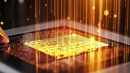 Poster - a focused view of a scanner targeting a barcode on a metallic product with an advanced analytics scr
