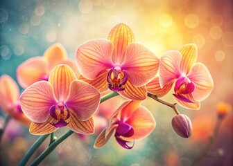 Wall Mural - Vintage Style Pink and Orange Phalaenopsis Orchid Flower Stock Photo