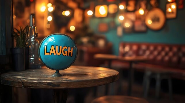 A blue ball with the word 