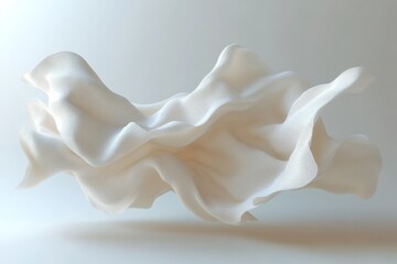Poster - Delicate white fabric flows gracefully in mid-air showcasing intricate texture and movement