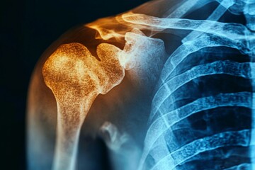 Aufkleber - Detailed X-ray showing a human shoulder joint highlighting the bones and cartilage structure clearly