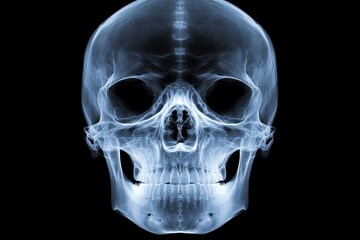 Aufkleber - X-ray image of a human skull highlighting bone structure and features for medical analysis and educational purposes