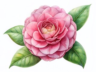 Wall Mural - Watercolor Camellia Flower Illustration: Wedding Bridal Home Decor Botanical Art