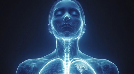 Poster - Human anatomy illustration showcasing the respiratory system with detailed structures of lungs and trachea