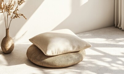 Wall Mural - A white pillow sits on top of a brown pillow