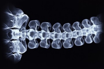 Poster - Detailed X-ray of a human spine showing vertebrae alignment and structure in a medical context