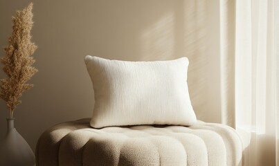 Wall Mural - A white pillow sits on a white cushion