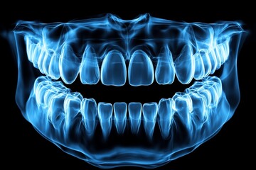 Poster - Detailed X-ray imaging of a human jaw showcasing dental structure and alignment for medical analysis