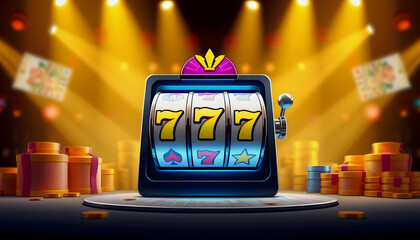Illustration for online casino, pokies, gambling industry. Banner for App, mobile, desktop, tablet. Casino market, developers, concept. AI image , with white tonespng