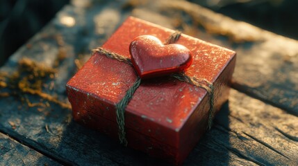 Sticker - Box of gift and heart. Valentines Day.