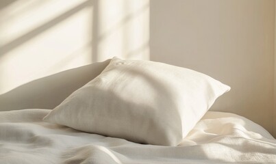 Wall Mural - A white pillow is laying on a bed