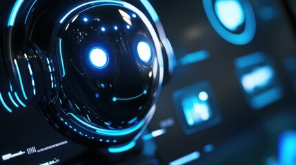 Poster - detailed close-up of a sleek, futuristic customer service chatbot interface on a high-resolution scr