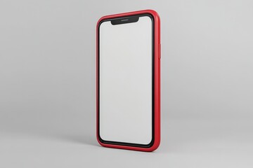 Aufkleber - Bright red smartphone with a blank screen positioned at an angle on a simple background