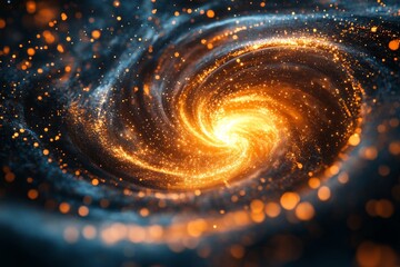 Poster - Celestial swirl of orange and blue particles in a vibrant galaxy formation