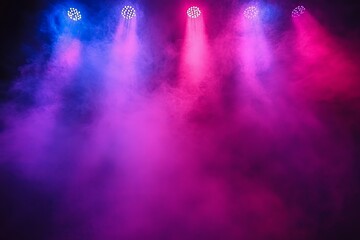 Leinwandbilder - Colorful stage lights illuminate a misty background in an artistic performance space at night